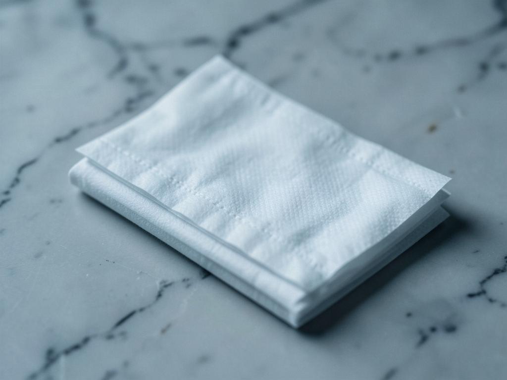 Folded surgical gauze on a marble surface